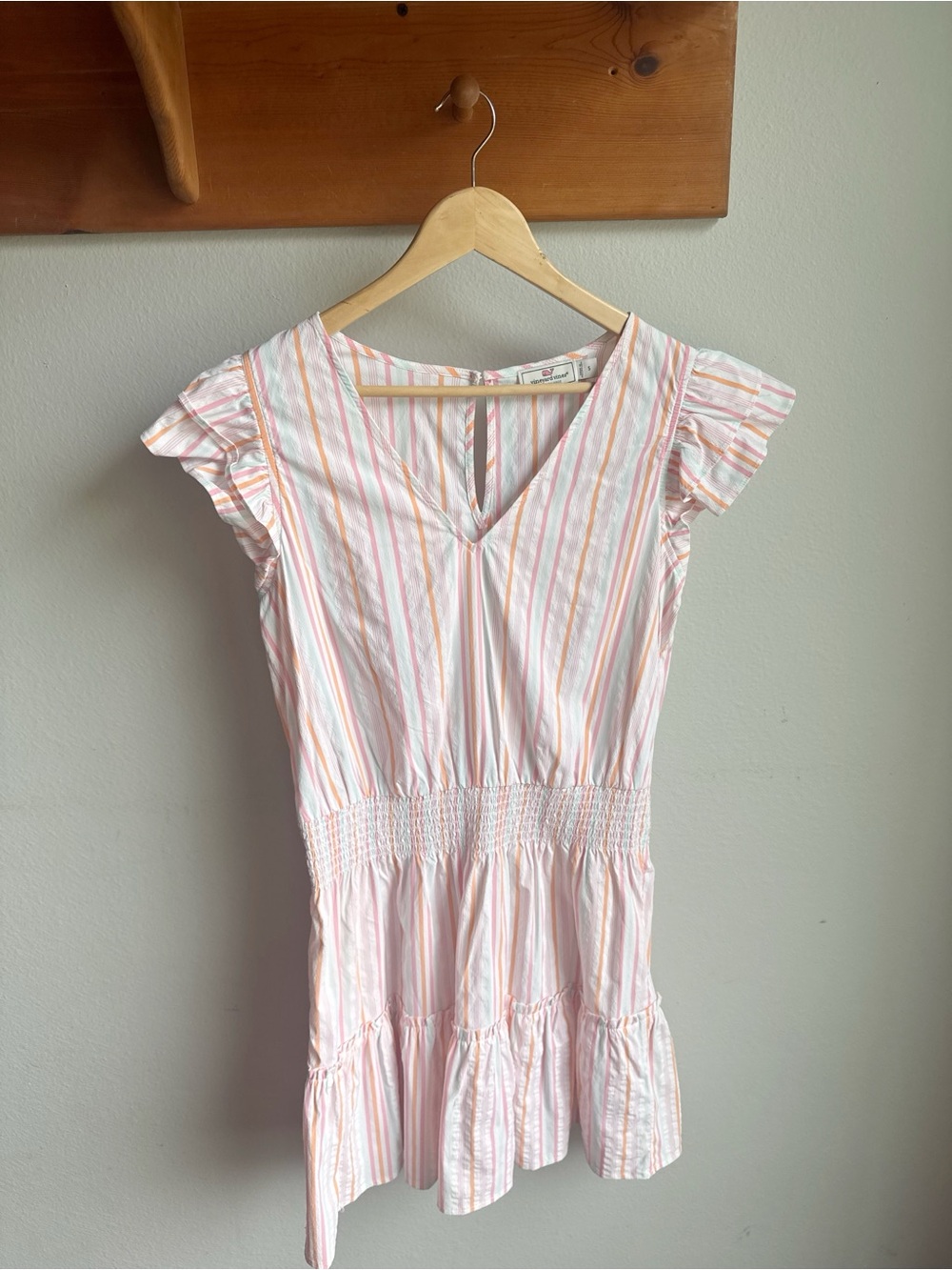 Vineyard Vines White Dress with Pastel Stripe